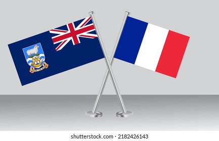 Crossed flags of Falkland Islands and France. Official colors. Correct proportion. Banner design