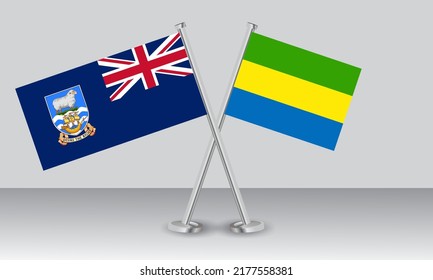 Crossed flags of Falkland Islands and Gabon. Official colors. Correct proportion. Banner design