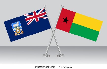 Crossed flags of Falkland Islands and Guinea Bissau. Official colors. Correct proportion. Banner design