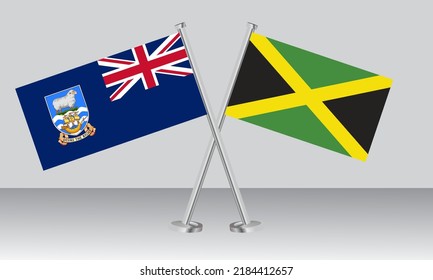 Crossed flags of Falkland Islands and Jamaica. Official colors. Correct proportion. Banner design