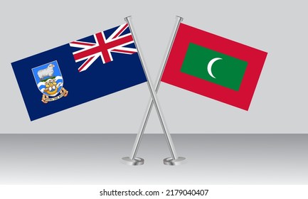 Crossed flags of Falkland Islands and Maldives. Official colors. Correct proportion. Banner design