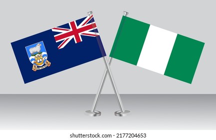 Crossed flags of Falkland Islands and Nigeria. Official colors. Correct proportion. Banner design