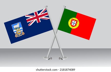 Crossed flags of Falkland Islands and Portugal. Official colors. Correct proportion. Banner design