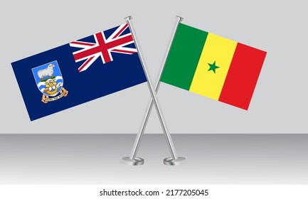 Crossed flags of Falkland Islands and Senegal. Official colors. Correct proportion. Banner design
