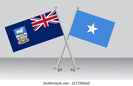 Crossed flags of Falkland Islands and Somalia. Official colors. Correct proportion. Banner design