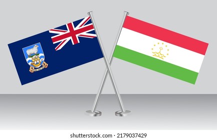 Crossed flags of Falkland Islands and Tajikistan. Official colors. Correct proportion. Banner design