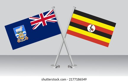 Crossed flags of Falkland Islands and Uganda. Official colors. Correct proportion. Banner design