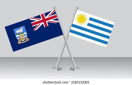 Crossed flags of Falkland Islands and Uruguay. Official colors. Correct proportion. Banner design