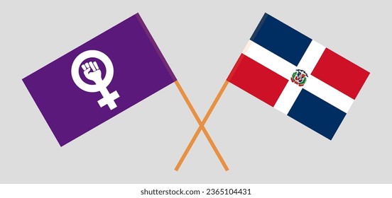 Crossed flags of Feminism and Dominican Republic. Official colors. Correct proportion. Vector illustration
