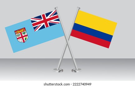 Crossed flags of Fiji and Colombia. Official colors. Correct proportion. Banner design