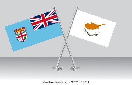 Crossed flags of Fiji and Cyprus. Official colors. Correct proportion. Banner design
