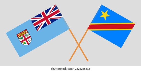 Crossed flags of Fiji and Democratic Republic of the Congo. Official colors. Correct proportion. Vector illustration
