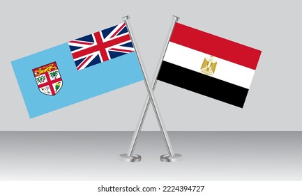 Crossed flags of Fiji and Egypt. Official colors. Correct proportion. Banner design