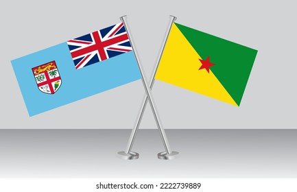Crossed flags of Fiji and French Guiana. Official colors. Correct proportion. Banner design