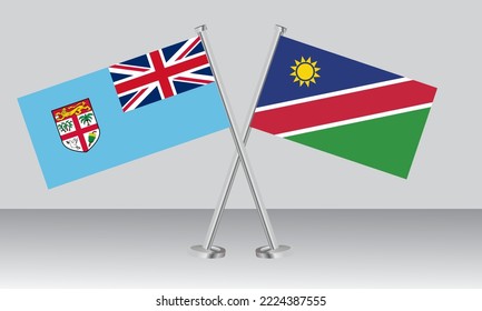 Crossed flags of Fiji and Namibia. Official colors. Correct proportion. Banner design