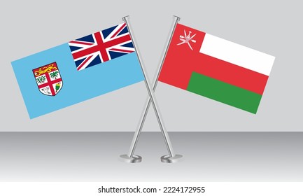 Crossed flags of Fiji and Oman. Official colors. Correct proportion. Banner design