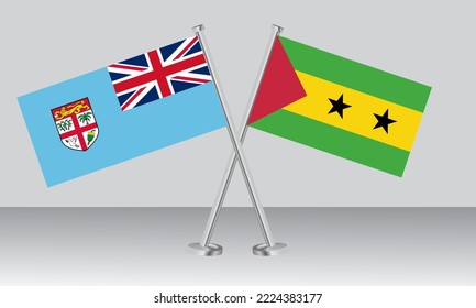 Banderas cruzadas de Fiji y Santo Tomé Príncipe. Colores oficiales. Proporción correcta. Diseño de pancartas