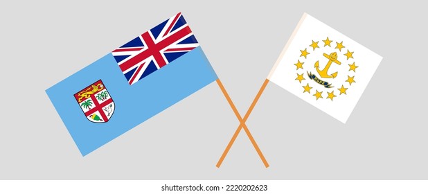Crossed flags of Fiji and the State of Rhode Island. Official colors. Correct proportion. Vector illustration
