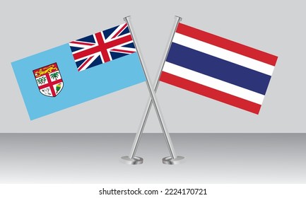 Crossed flags of Fiji and Thailand. Official colors. Correct proportion. Banner design