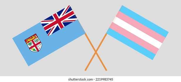 Crossed flags of Fiji and Transgender Pride. Official colors. Correct proportion. Vector illustration
