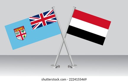 Crossed flags of Fiji and Yemen. Official colors. Correct proportion. Banner design