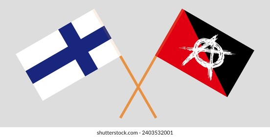 Crossed flags of Finland and anarchy. Official colors. Correct proportion. Vector illustration
