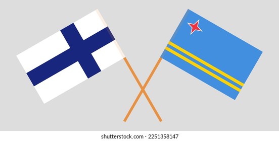 Crossed flags of Finland and Aruba. Official colors. Correct proportion. Vector illustration
