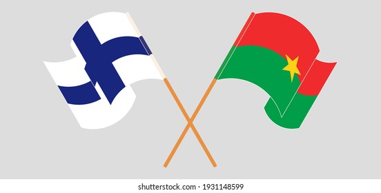 Crossed flags of Finland and Burkina Faso. Official colors. Correct proportion