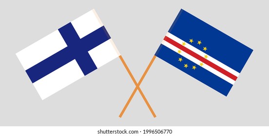 Crossed flags of Finland and Cape Verde. Official colors. Correct proportion