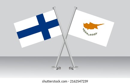 Crossed flags of Finland and Cyprus. Official colors. Correct proportion. Banner design