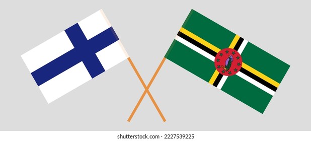 Crossed flags of Finland and Dominica. Official colors. Correct proportion. Vector illustration
