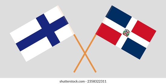 Crossed flags of Finland and Dominican Republic. Official colors. Correct proportion. Vector illustration
