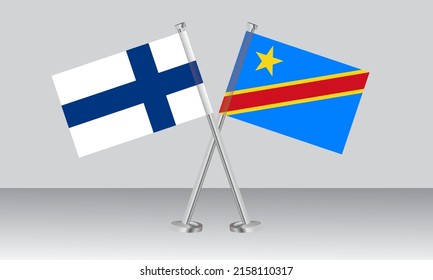 Banderas cruzadas de Finlandia y la República Democrática del Congo. Colores oficiales. Proporción correcta. Diseño de pancartas