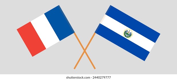 Crossed flags of Finland and El Salvador. Official colors. Correct proportion. Vector illustration
