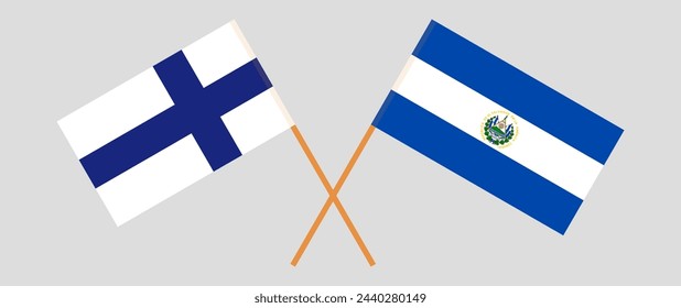 Crossed flags of Finland and El Salvador. Official colors. Correct proportion. Vector illustration
