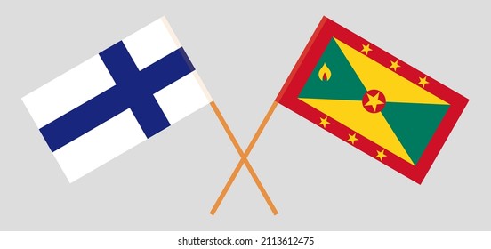 Crossed flags of Finland and Grenada. Official colors. Correct proportion. Vector illustration

