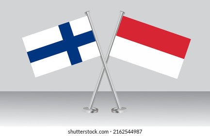 Crossed flags of Finland and Indonesia. Official colors. Correct proportion. Banner design