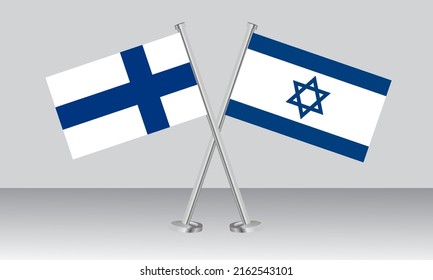 Crossed flags of Finland and Israel. Official colors. Correct proportion. Banner design