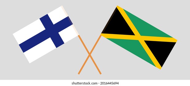 Crossed flags of Finland and Jamaica. Official colors. Correct proportion