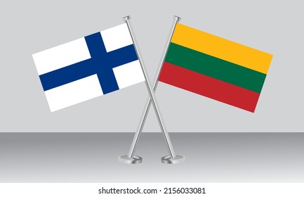 Crossed flags of Finland and Lithuania. Official colors. Correct proportion. Banner design