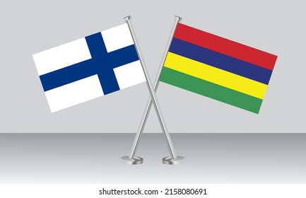 Crossed flags of Finland and Mauritius. Official colors. Correct proportion. Banner design