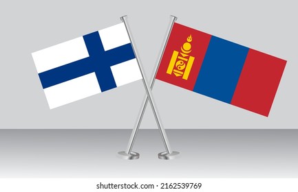 Crossed flags of Finland and Mongolia. Official colors. Correct proportion. Banner design