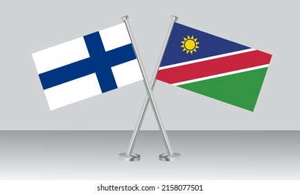 Crossed flags of Finland and Namibia. Official colors. Correct proportion. Banner design
