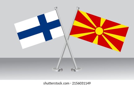 Crossed flags of Finland and North Macedonia. Official colors. Correct proportion. Banner design