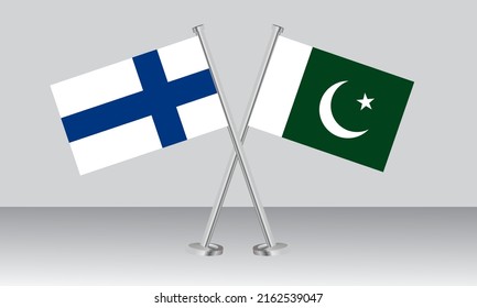 Crossed flags of Finland and Pakistan. Official colors. Correct proportion. Banner design