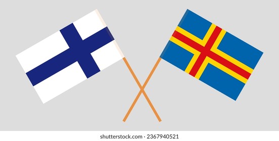 Crossed flags of Finland and Region of Aland. Official colors. Correct proportion. Vector illustration

