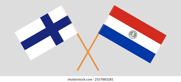 Crossed flags of Finland and Republic of Paraguay. Official colors. Correct proportion. Vector illustration.
