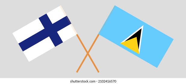 Crossed flags of Finland and Saint Lucia. Official colors. Correct proportion. Vector illustration
