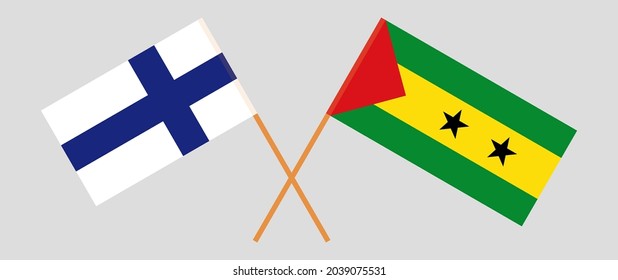 Crossed flags of Finland and Sao Tome and Principe. Official colors. Correct proportion