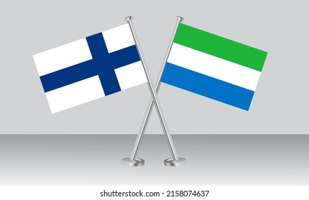 Crossed flags of Finland and Sierra Leone. Official colors. Correct proportion. Banner design